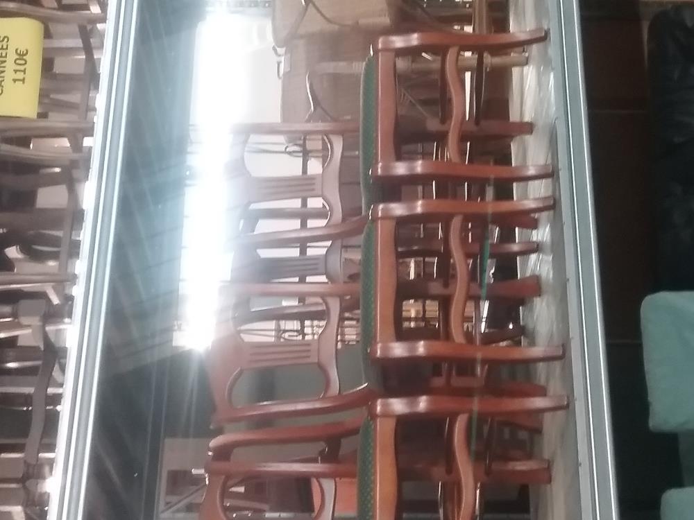 6 CHAISES LYRE TISSUS VERT