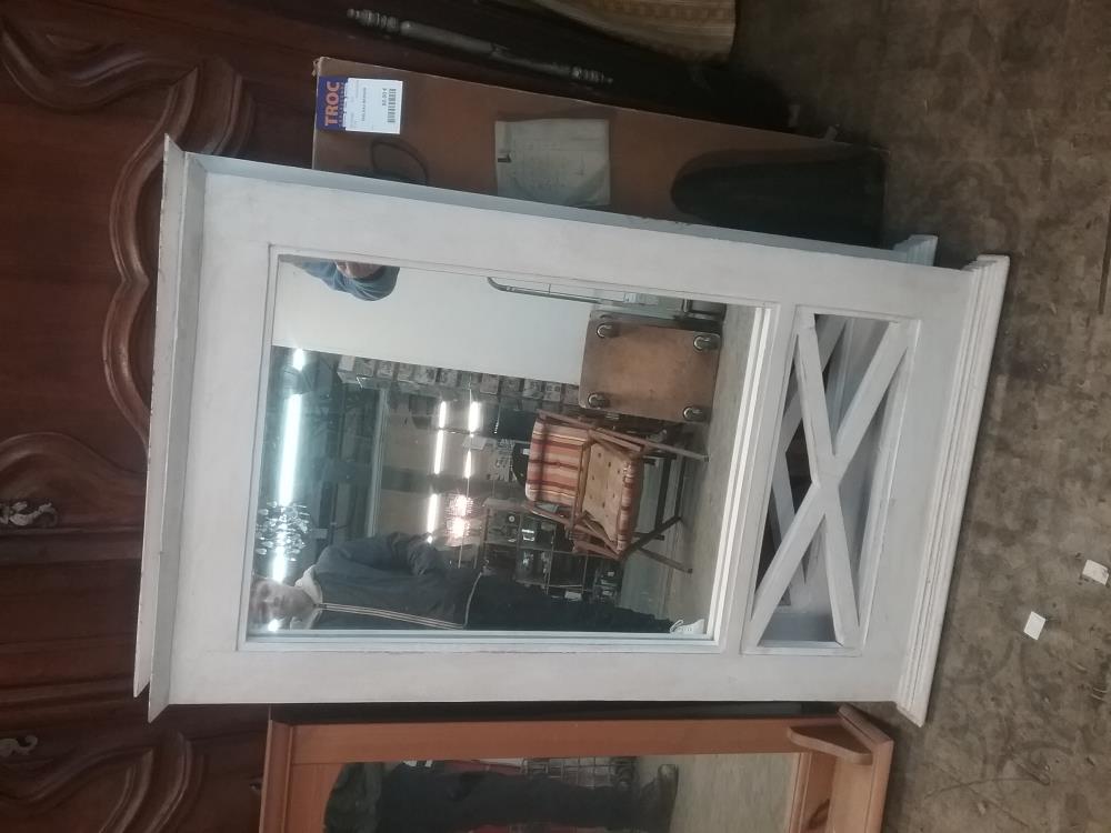 MIROIR  BOIS PATINE BLANC