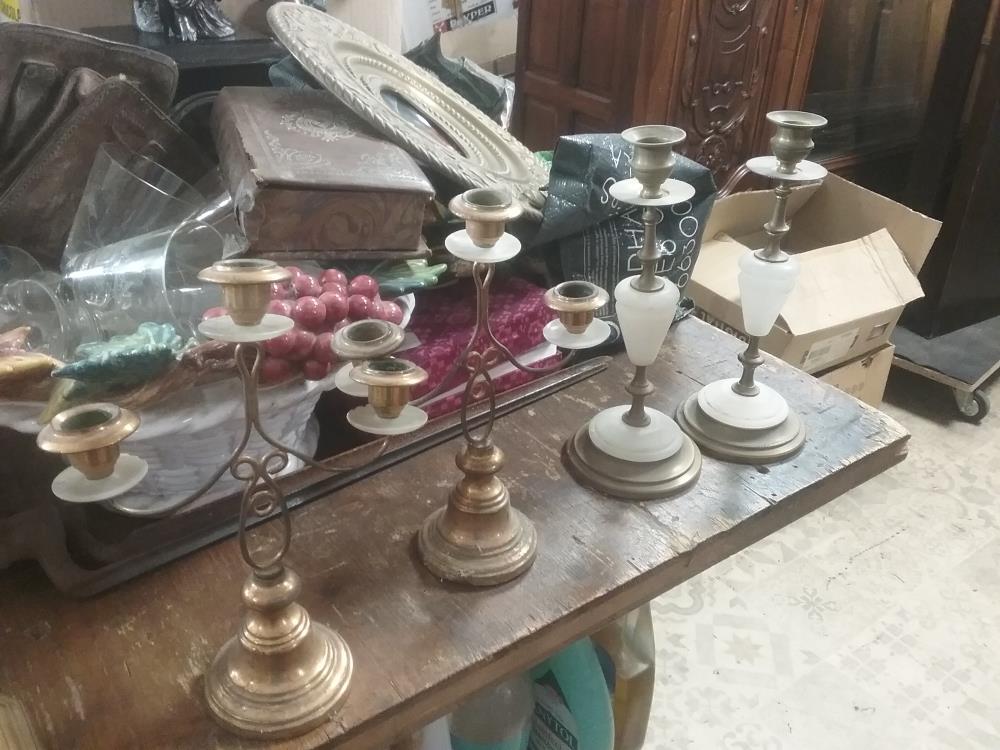 PAIRE DE BOUGEOIRS CU ALBATRE PM