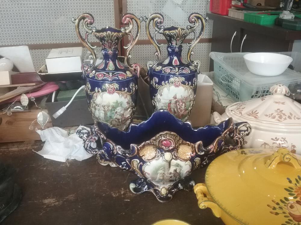 PARURE DE CHEMINEE ANCIENNE BLEU