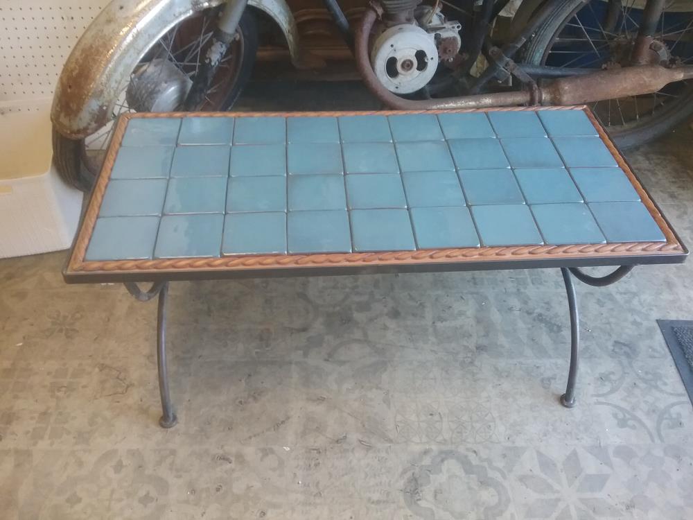 TABLE BASSE CARRELAGE BLEU