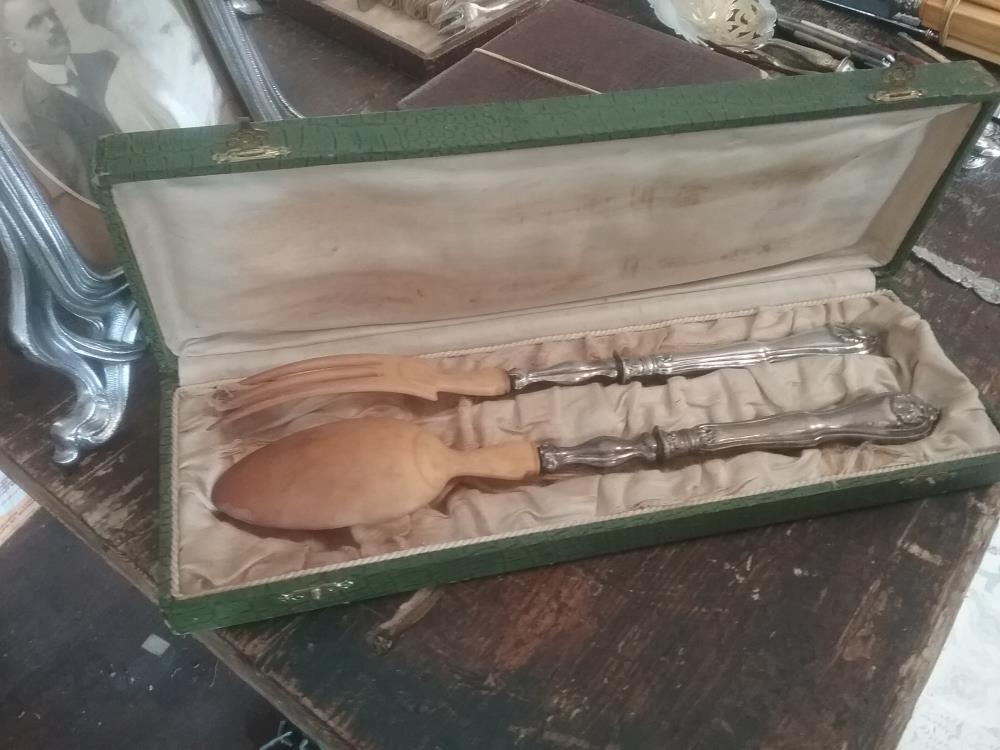 PAIRE DE COUVERTS SALADE ARGENT FOURRÉ 