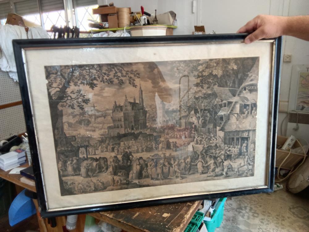 GRAVURE SCENE DE VILLAGE ANCIENNE