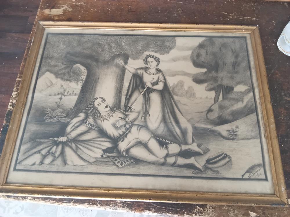 DESSIN LES DEUX AMANTS SIGNE DANJARD 1908
