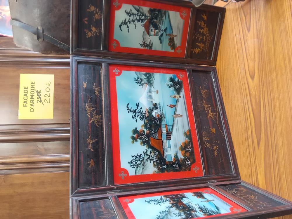 TRIPTIQUE JAPON PEINTURE SUR VERRE
