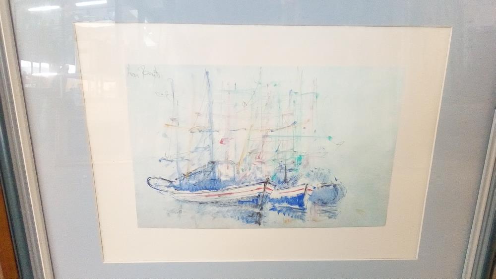 TABLEAU  BATEAUX BLEUS AU PORT