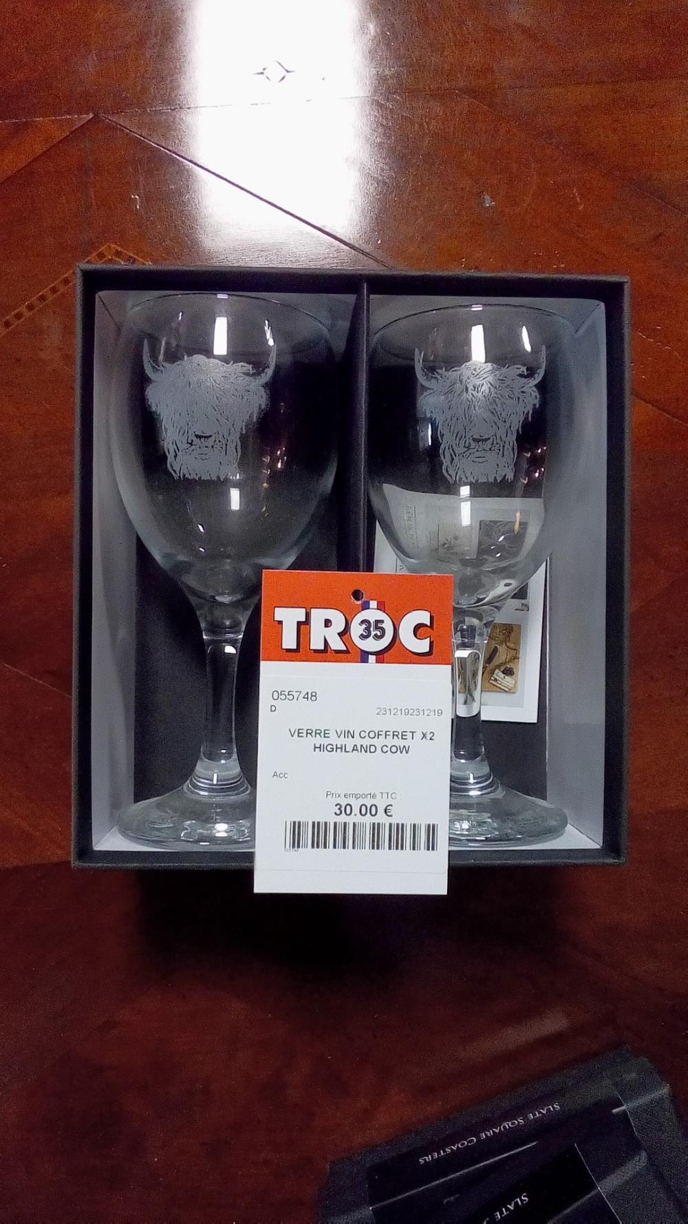 VERRE VIN COFFRET X2 HIGHLAND COW