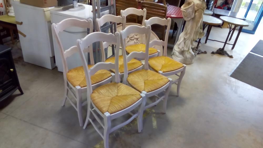 6 CHAISES PAILLEES BOIS CÉRUSÉ