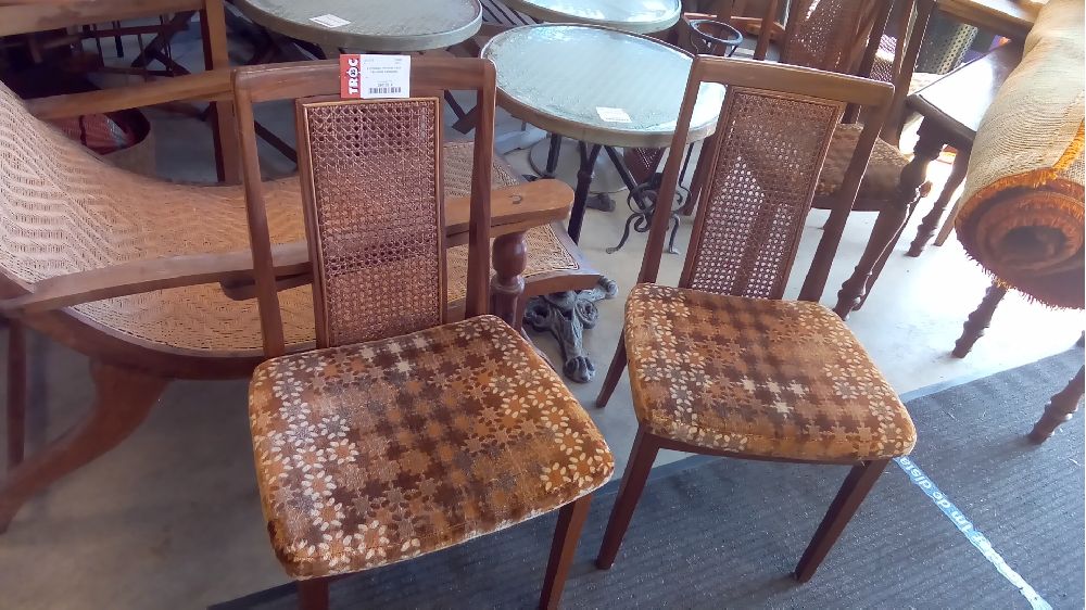 6 CHAISES VINTAGE TECK VELOURS CANNAGE