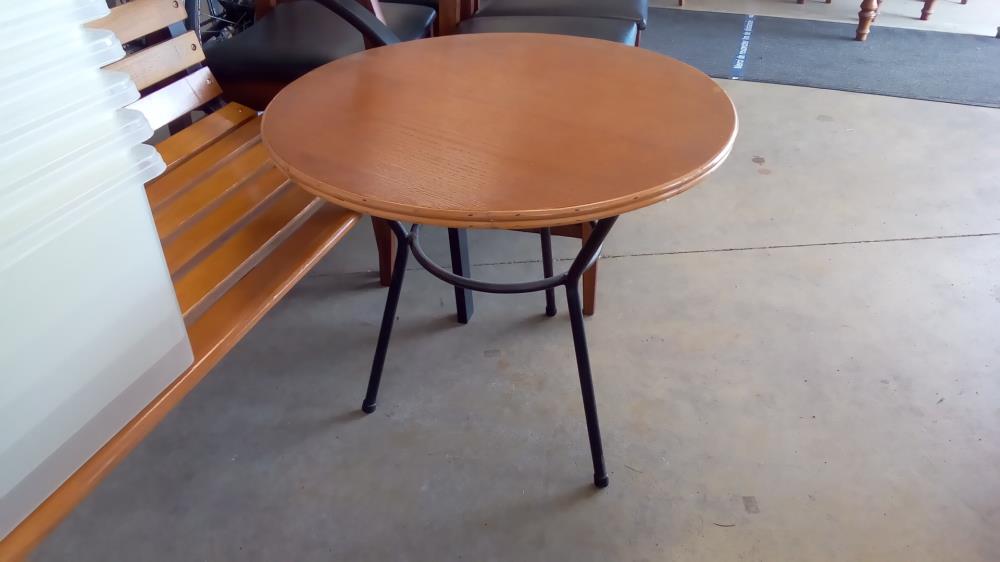 TABLE BASSE RONDE BOIS FER FORGÉ ROTIN