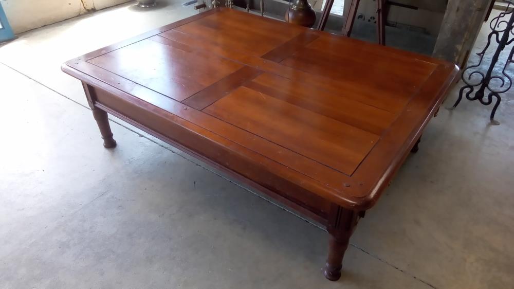 GRANDE TABLE BASSE MERISIER 2 TIROIRS