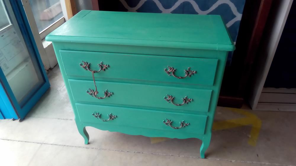 COMMODE VERT D'EAU 3 TIROIRS