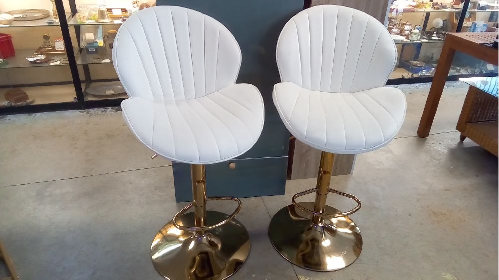 PAIRE DE FAUTEUILS DE BAR TISSU CLAIR RÉGLABLES