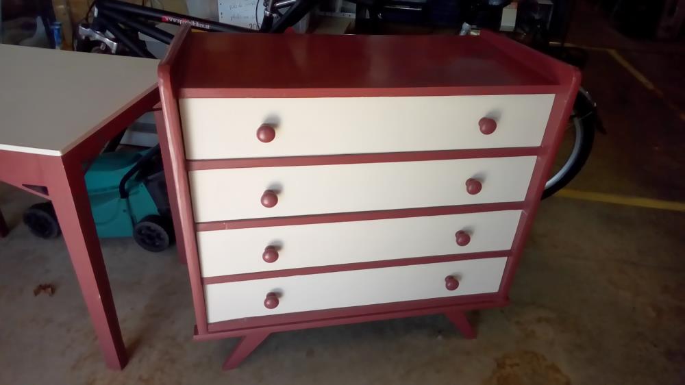 COMMODE VINTAGE 4 TIROIRS PEINTE