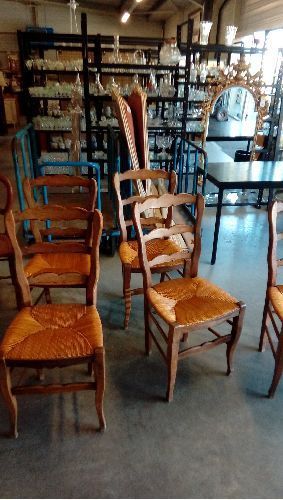 5 CHAISES BOIS PAILLÉ DOSSIER MOUSTACHE 