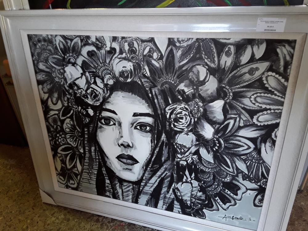 TOILE GRAND FORMAT CADRE GRIS SIGNE AUGUSTO  S 
