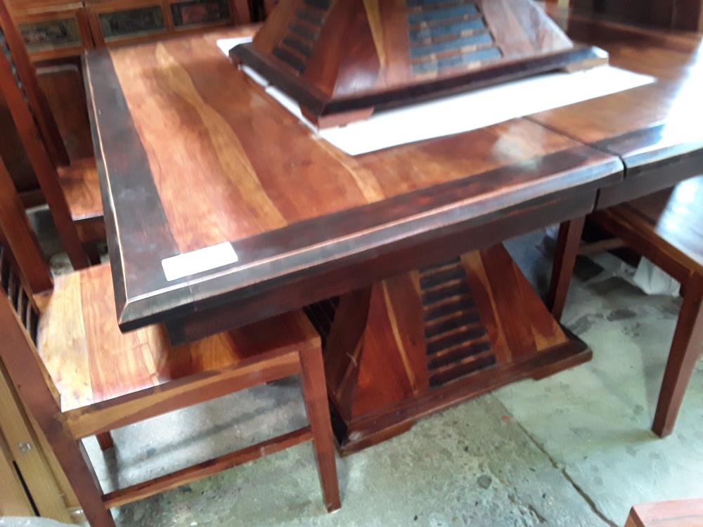 TABLE CARREE ACACIA MASSIF 130CM PIED CENTRAL + 1 ALL 45CM