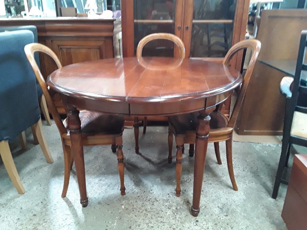 TABLE RONDE MERISIER 110CM 4 PIEDS + 2 ALL DE 45CM DONT 1 A BANDEAU
