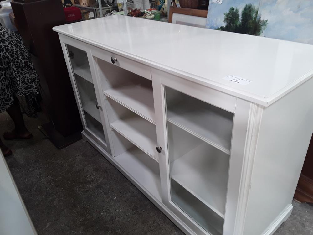 BUFFET BLANC 2P VITREE 1T2 NICHES 145CM 