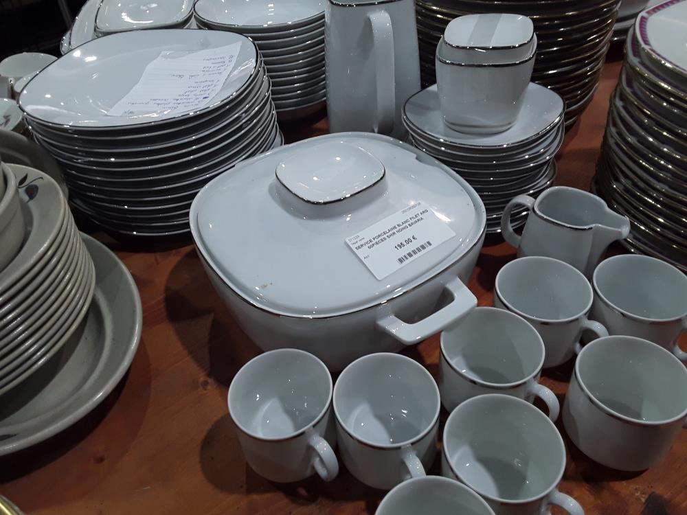 SERVICE PORCELAINE BLANC FILET ARG 63 PIECES SHIR NDING BAVARIA