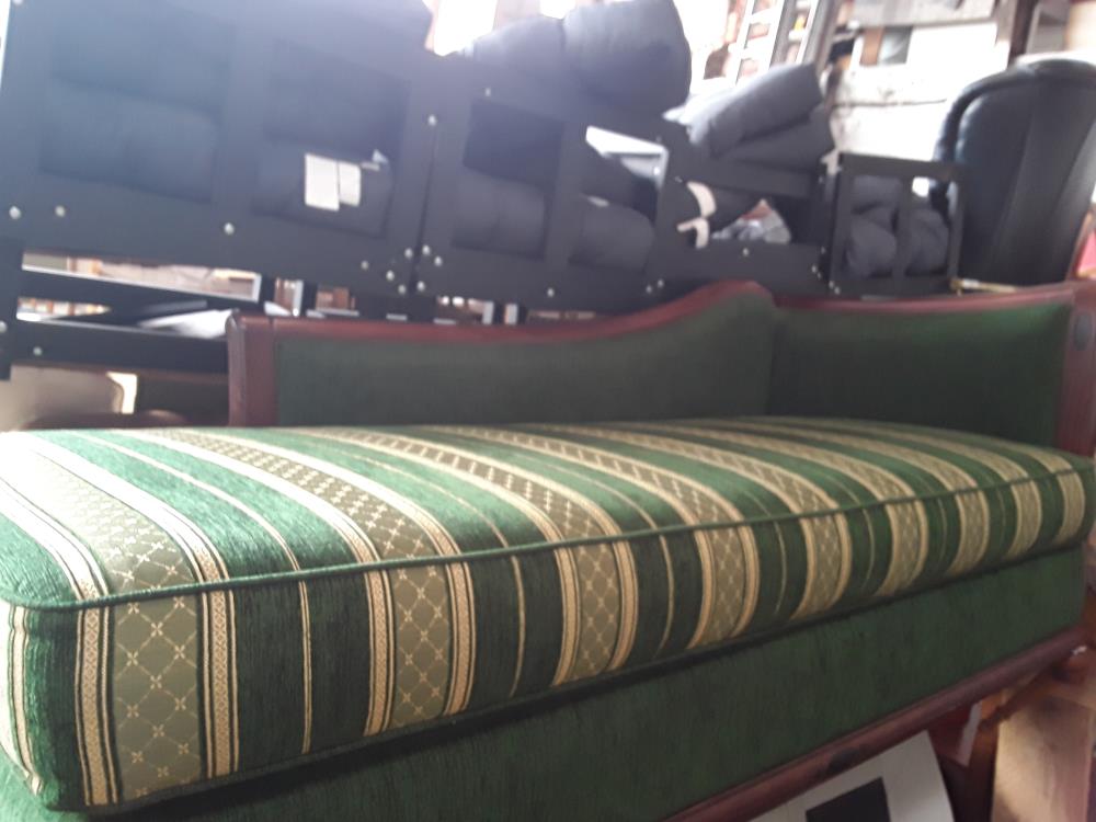 MERIDIENNE  166CM TISSU VERT PIETEMENT BOIS