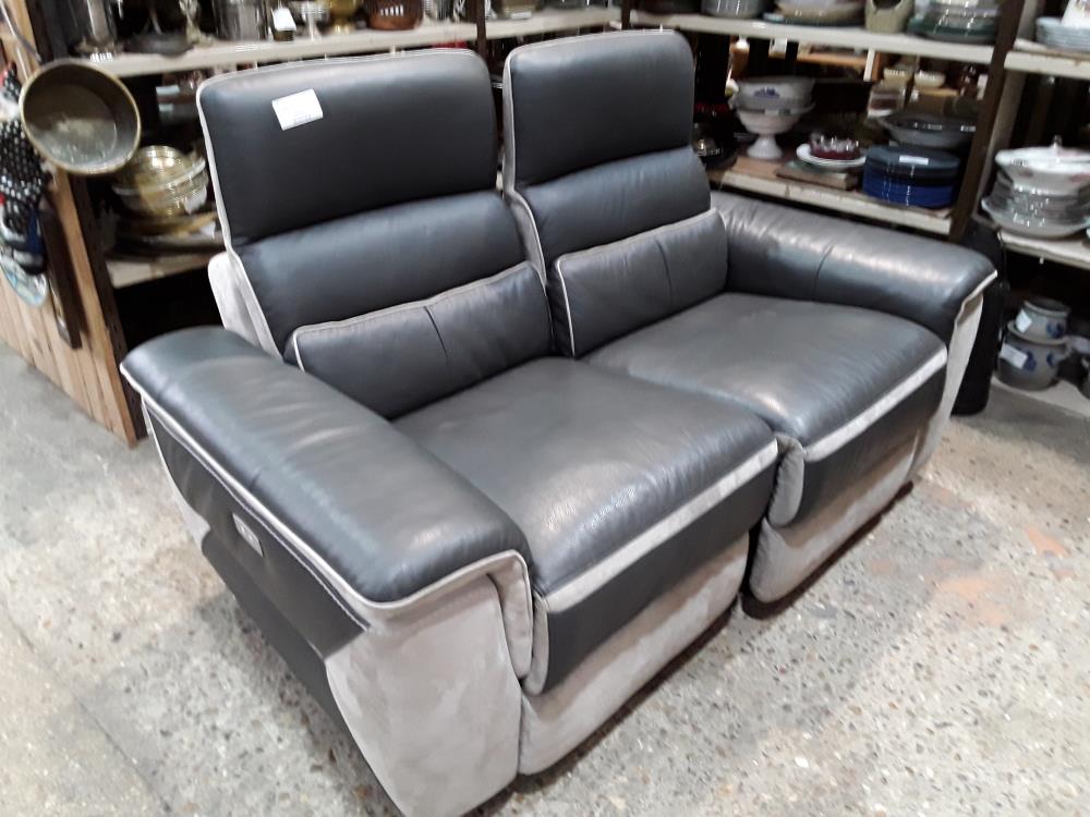 CANAPE 2PLACES RELAX ELECT CUIR  GRIS FONCE ET NUBUC CLAIR