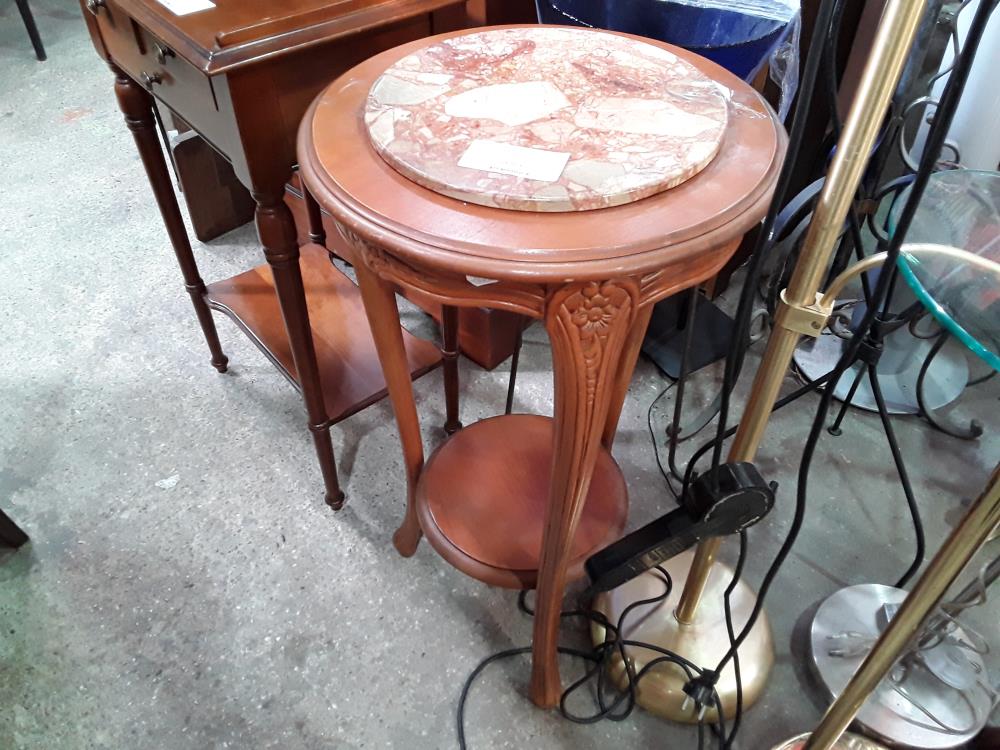 SELETTE MERISIER RONDE PLATEAU MARBRE ROSE