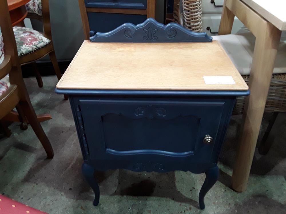 CHEVET BLEU 1P PLATEAU BOIS NAT