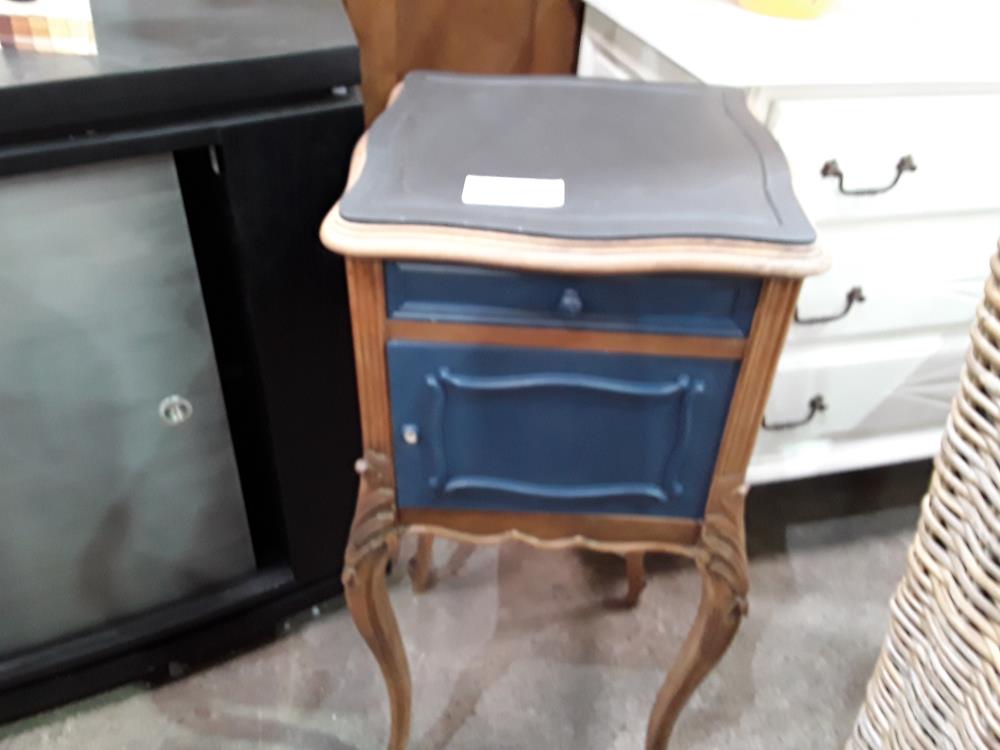 CHEVET BLEU ET BOIS NAT 1T 1P STYLE REG BOUTON CASSE