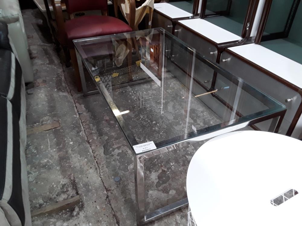TABLE BASSE CHROME MODERNE PLATEAU VERRE 120X70