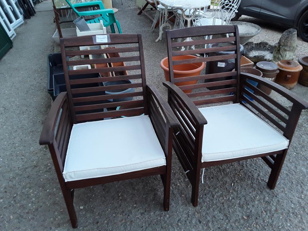 PAIRE DE FAUTEUILS DE JARDIN BOIS EXO + COUSSINS BEIGE
