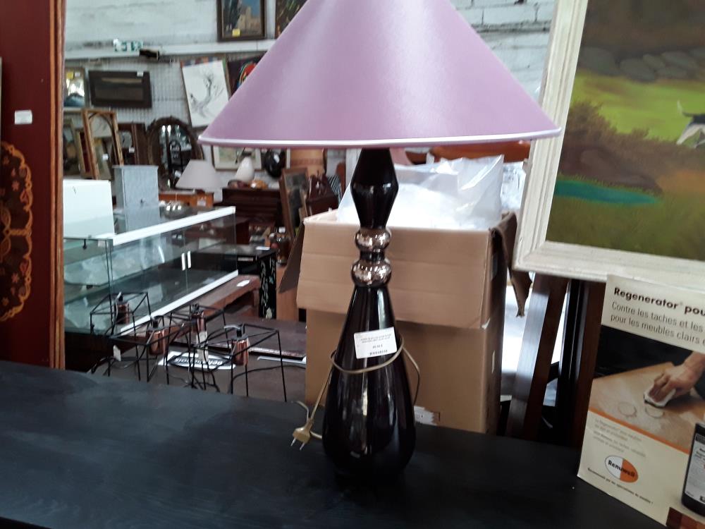 LAMPE DE SALON NOIRE SIGNEE DRIMMER ABAT JOUR VIOLET 
