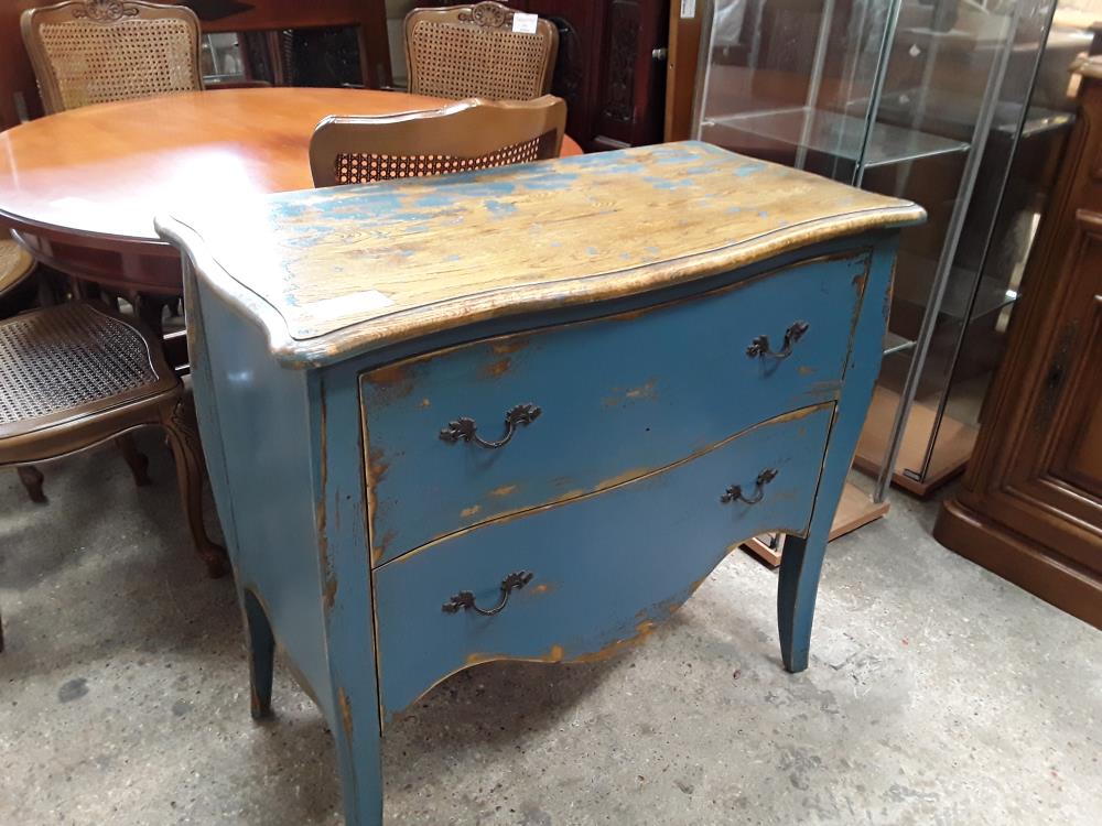 COMMODE 2T PLATEAU CHENE CERUSEE BLEUE