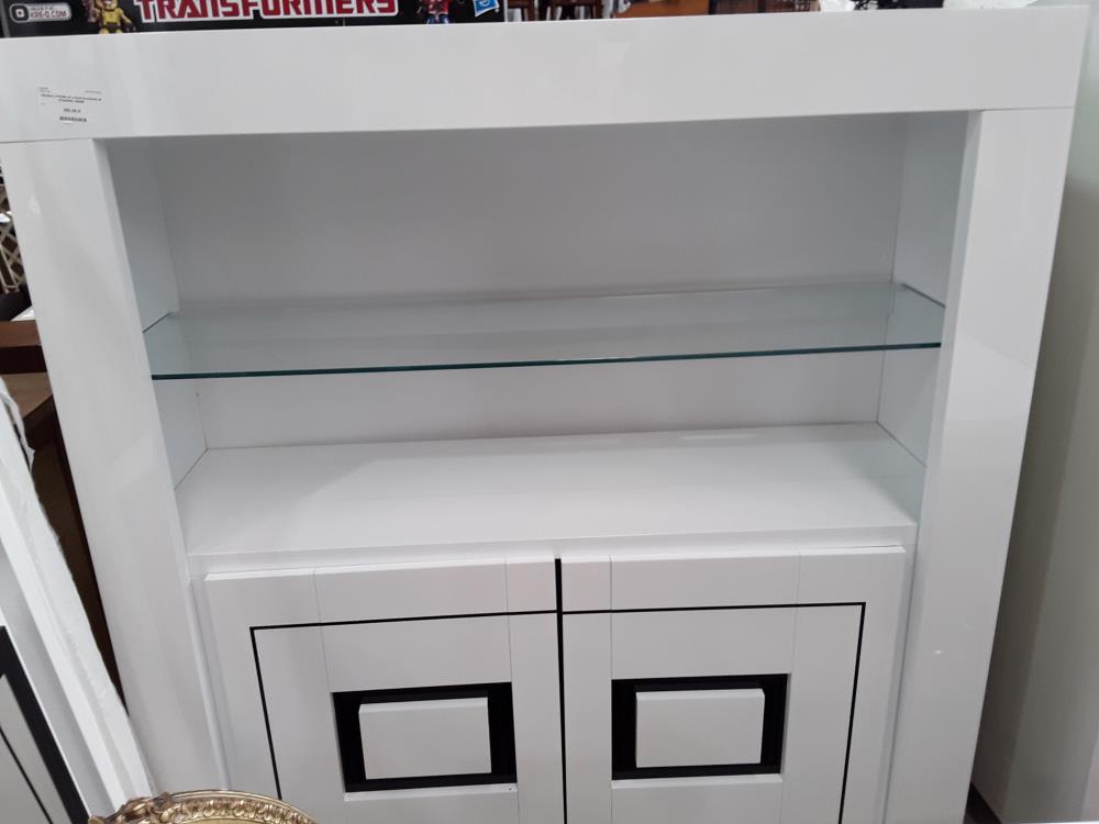 MEUBLE VITRINE 2P LAQUE BLANCHE 2P ETAGERE VERRE