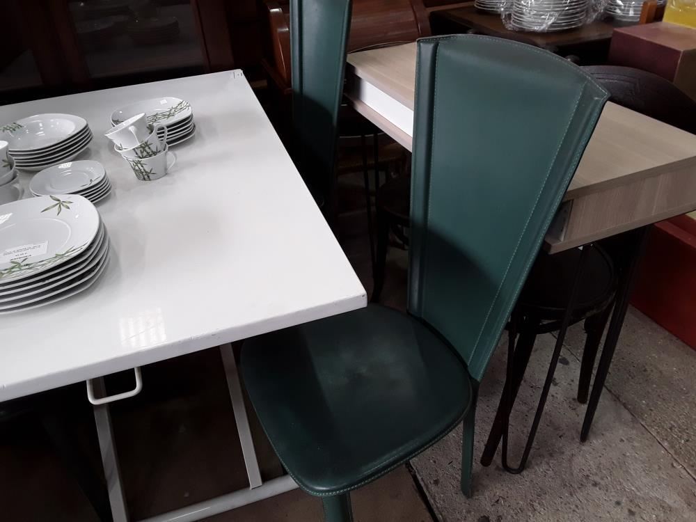 SERIE DE 4 CHAISES CUIR VERT ROCHE BOBOIS 
