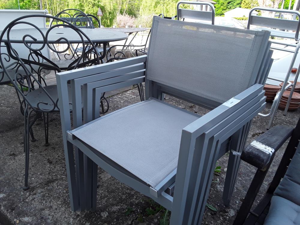 LOT DE 4 FAUTEUILS DE JARDIN ALU GRIS TOILE  