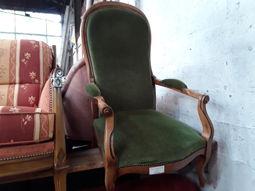 FAUTEUIL VOLTAIRE TISSU VELOURS VERT