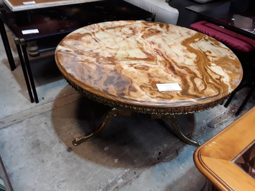 TABLE BASSE RONDE ONYX 80CM PIED BRONZE