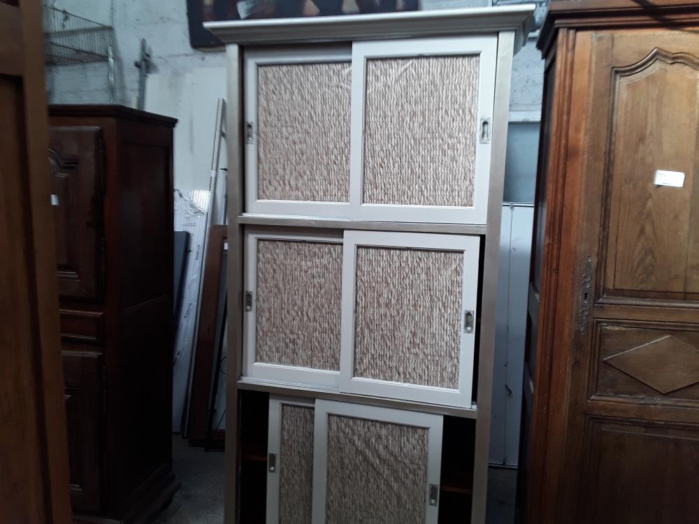 MEUBLE BOIS EXO 6P COULISSANTES DECO RAFFIA
