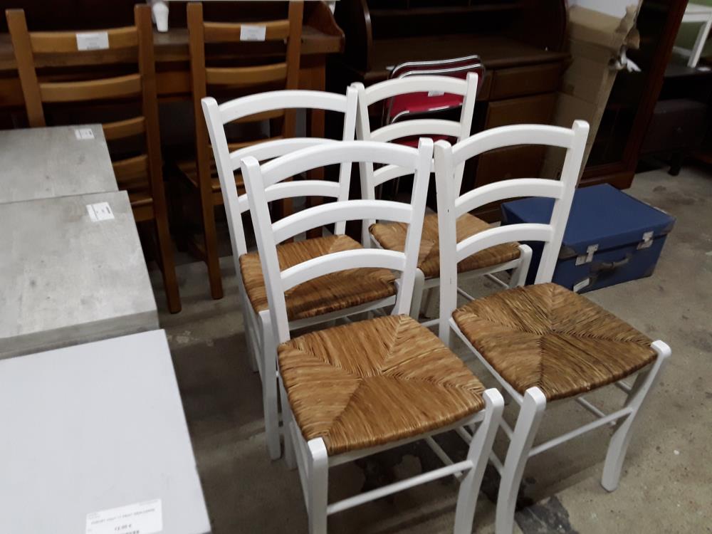SERIE DE 4 CHAISES PAILLE PEINTE EN BLANC