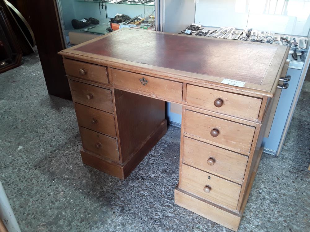 BUREAU MINISTRE PIN MIEL 9T SS MAIN SIMILI ROUGE
