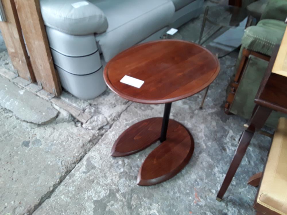 BOUT DE CANAPE OVALE PIED CENTRAL BOIS ET SOCLE BOIS