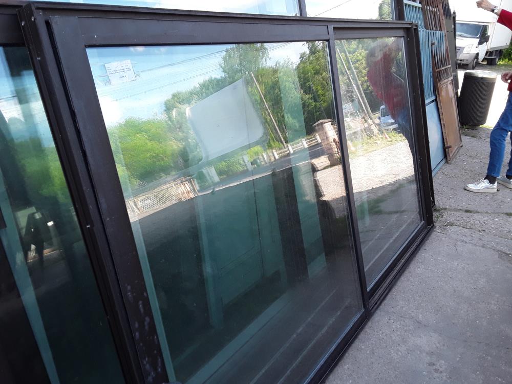 BAIE VITRE 2P COULISSANTES ALU MARRON 250X144 DOUBLE VITRAGE