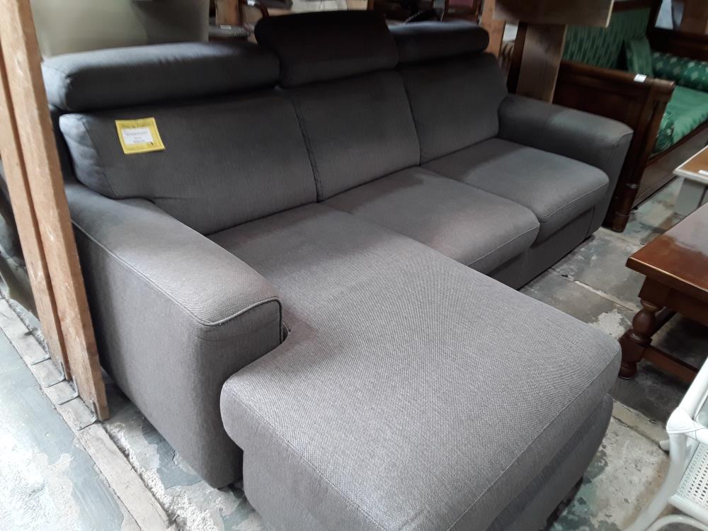 CANAPE FIXE GRIS TISSU POLTRONNE SOFA MERIDIENNE REVERSIBLE TETIERES REGLABLES