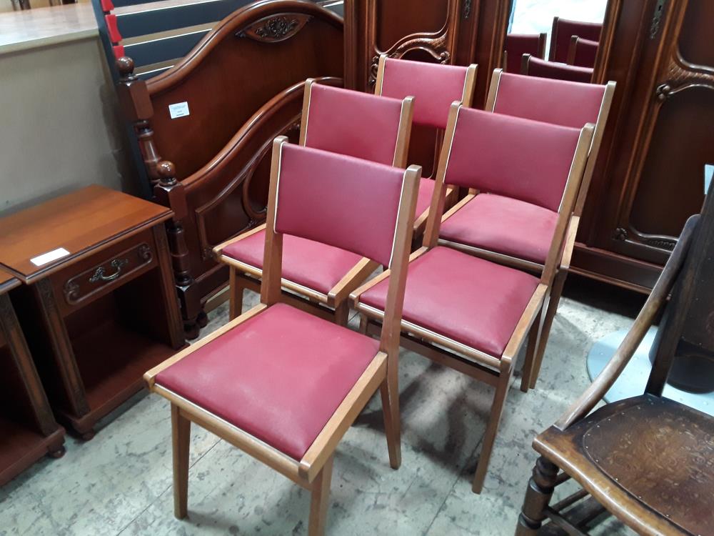 SERIE DE 5 CHAISES VINTAGE SIMILI ROUGE CHENE CLAIR