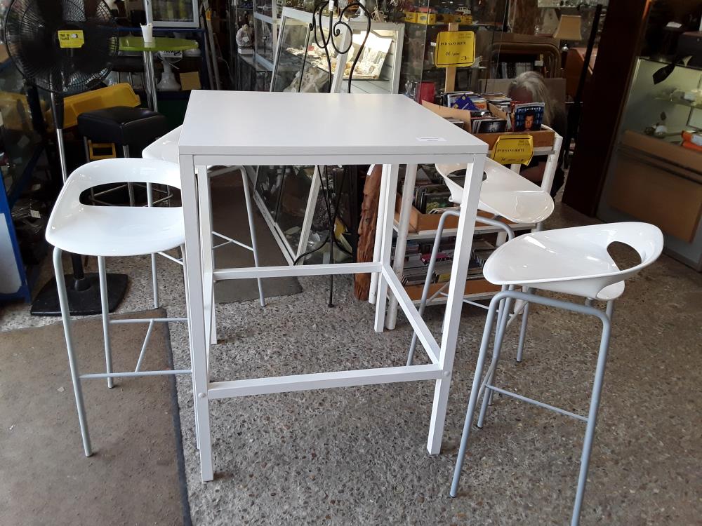 TABLE CARREE BLANCHE MANGE DEBOUT 80CM + 4 CHAISES