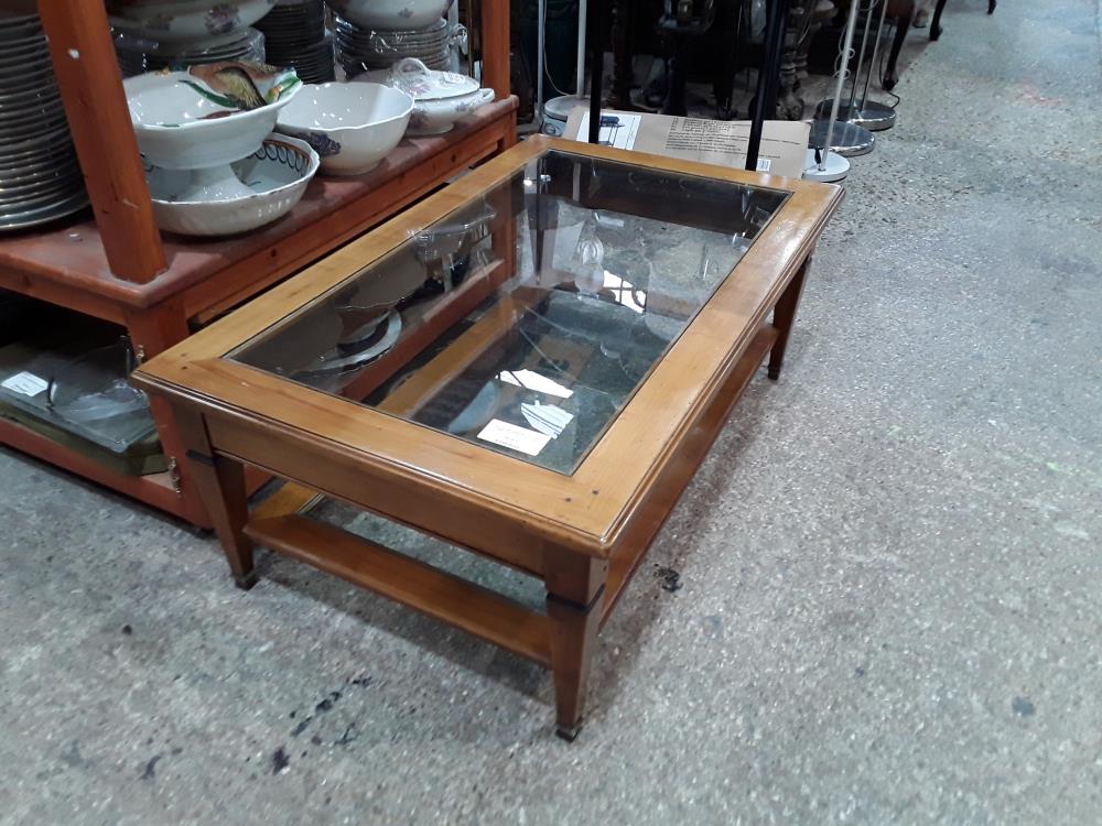 TABLE BASSE MERISIER 2 PLATEAUX VERRE TEINTE DECOLORATIONS