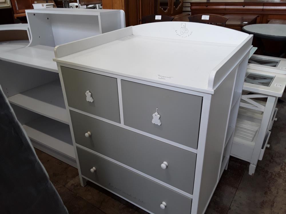 COMMODE TABLE A LANGER MELA BLANC 3T GRIS DEFAUT PLATEAU