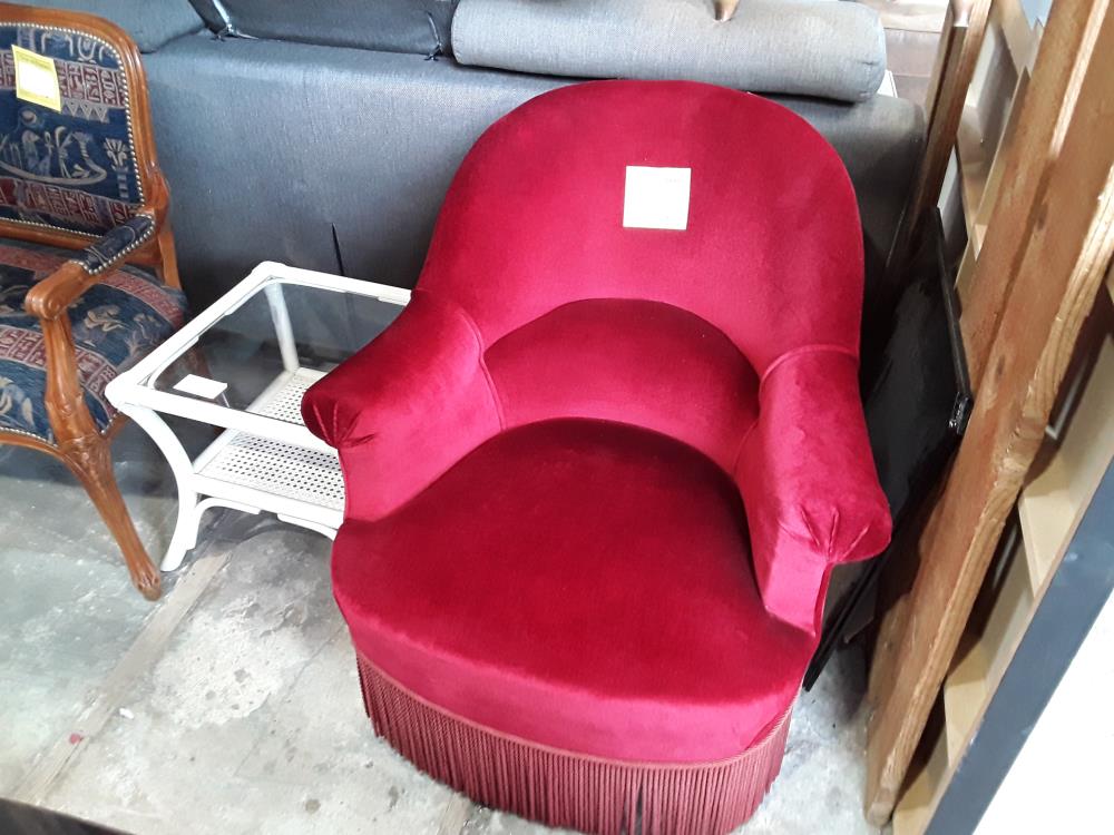 FAUTEUIL CRAPEAU VELOURS BORDEAU