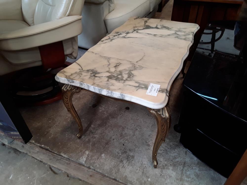 TABLE BASSE MARBRE 90/48CM PIETEMENT METAL DORE